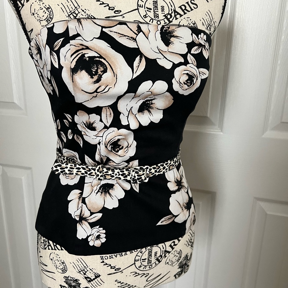 Floral Black and White Top